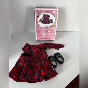 American Girl Bitty Baby  Pretty Plaid Christmas Dress. Complete